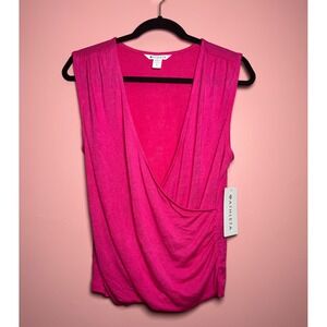 Athleta Breezy Wrap Tank Womens Medium Pink New Surplice Ruched Sleeveless Top